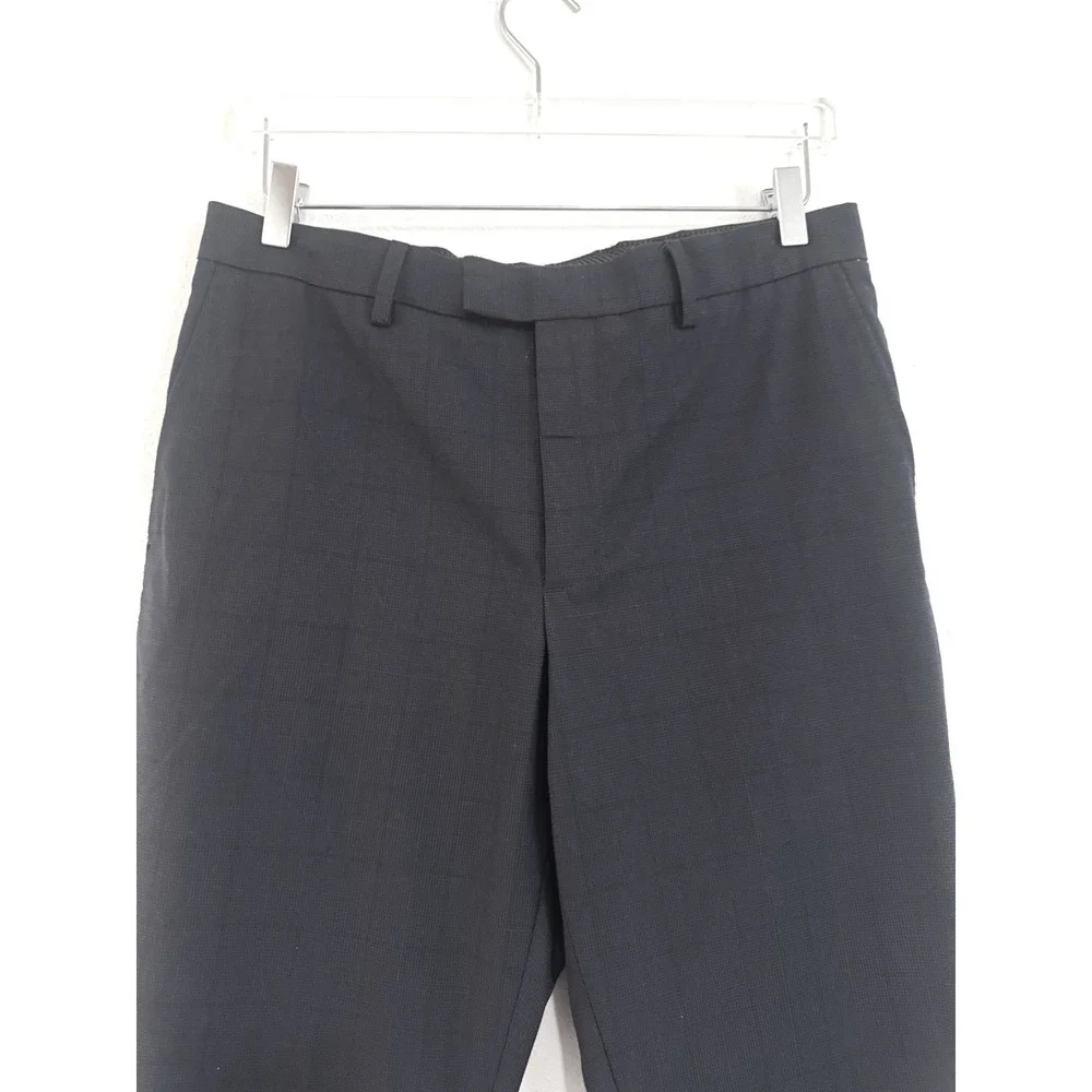 Banana Republic Men's Standard Fit Dress Pants 32x30 Charcoal Grey Black Plaid